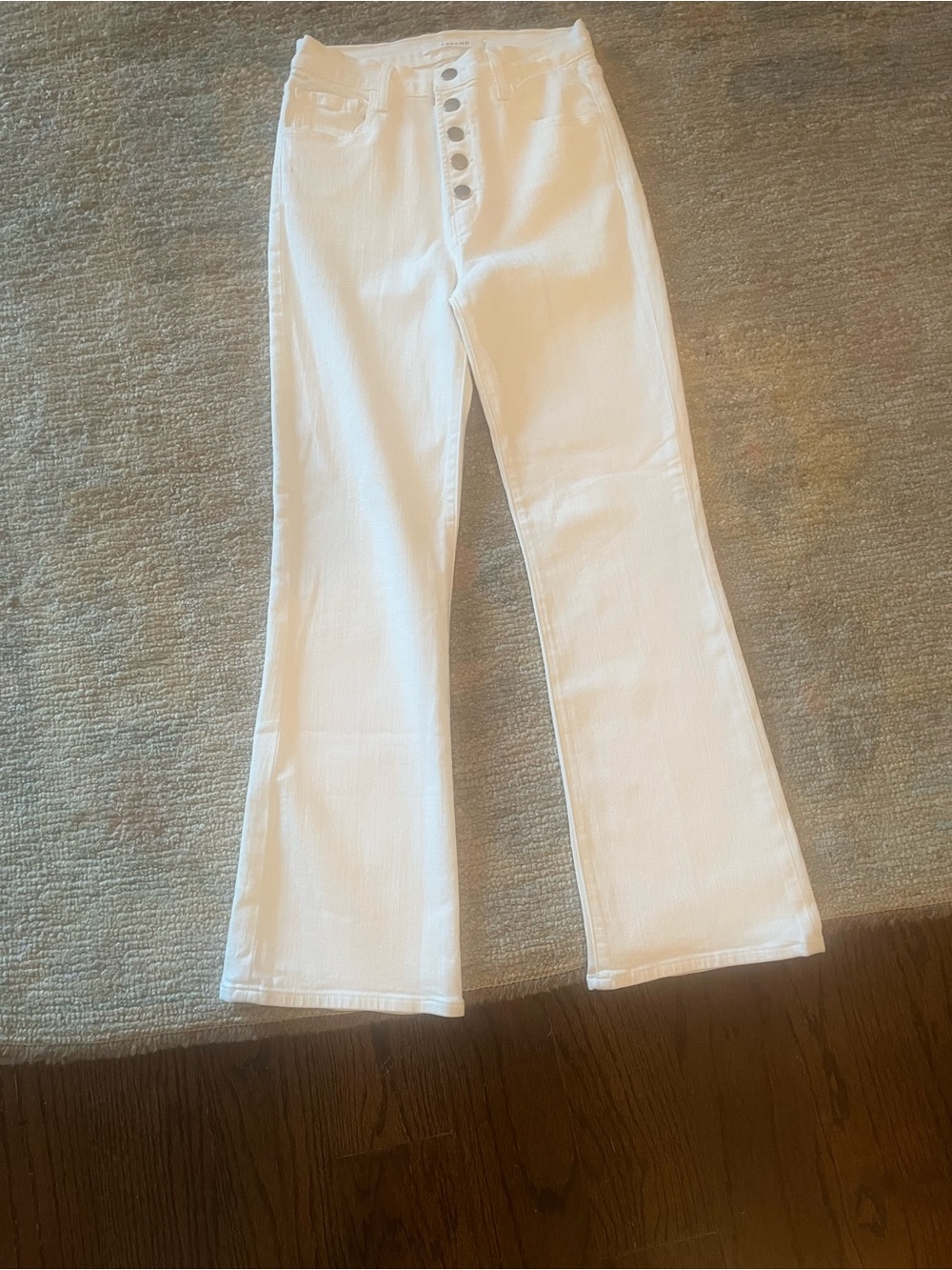 J Brand White Flare Jeans with Button-Fly